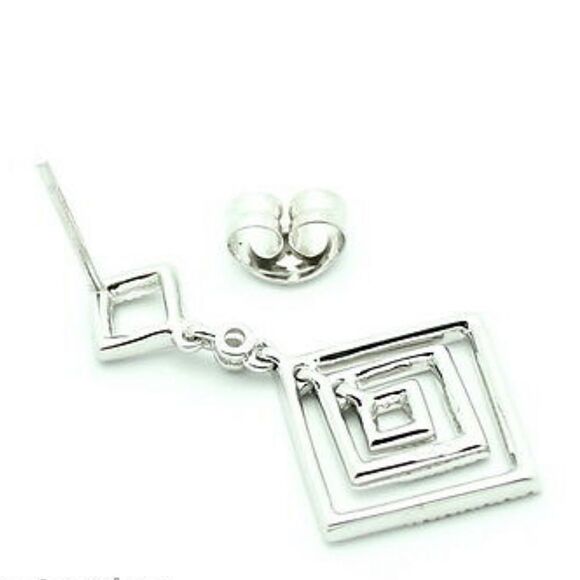 💛 14k White Gold Square Diamond Drop Earrings - Picture 7 of 8